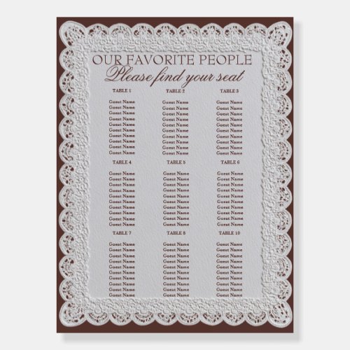 Chocolate Brown Lace Doily Wedding Seating Charts Foam Board