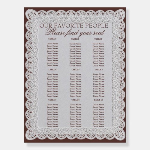 Chocolate Brown Lace Doily Wedding Seating Charts Foam Board