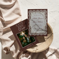 Chocolate Brown Lace Old Money Photo Wedding