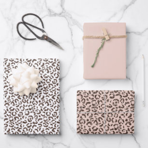 Chocolate Brown Leopard Glitter Blush Peach       Wrapping Paper Sheets