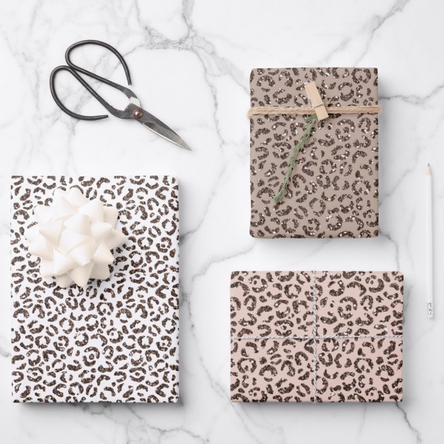 Chocolate Brown Leopard Glitter       Wrapping Paper Sheets (Front)