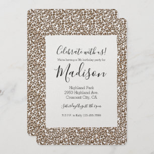 Chocolate Brown Leopard Print Birthday Invitation