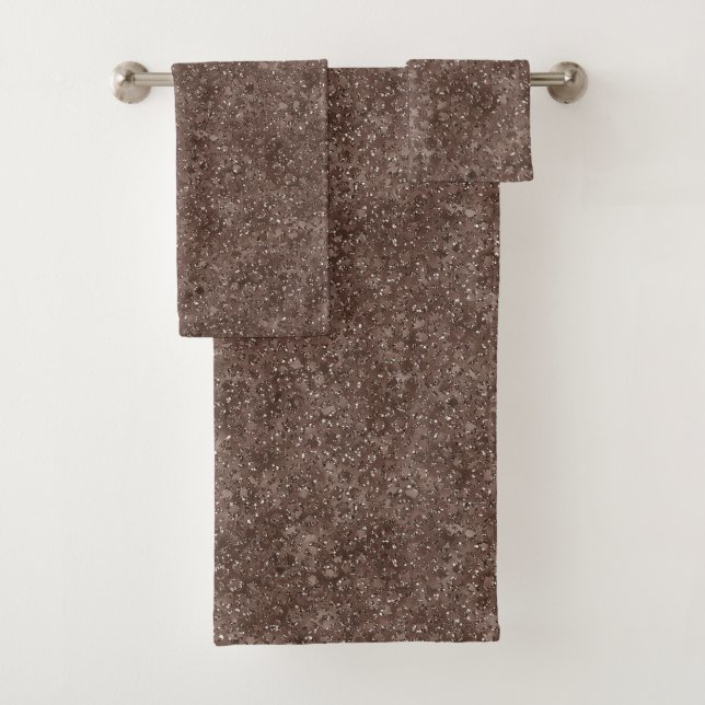 Chocolate Brown Leopard Print Glitter             Bath Towel Set (Insitu)