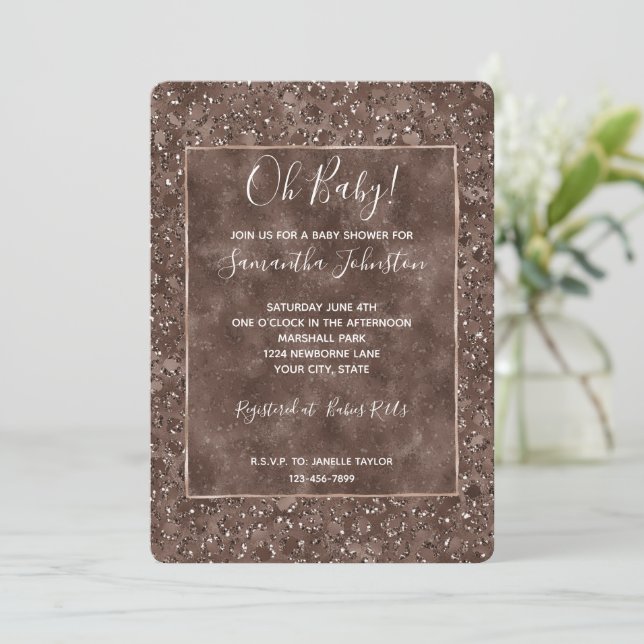 Chocolate Brown Leopard Print Glitter         Invitation (Standing Front)