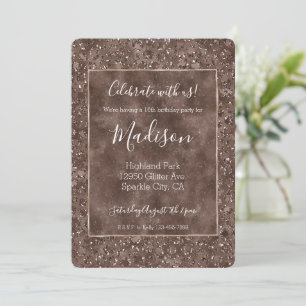 Chocolate Brown Leopard Print Glitter Invitation