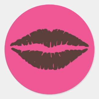 Chocolate Brown Lipstick Print Pink Round Sticker