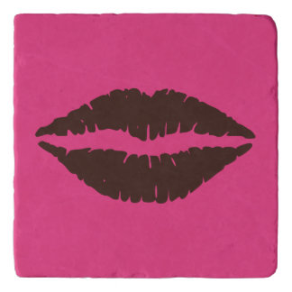Chocolate Brown Lipstick Print Pink Stone Trivets