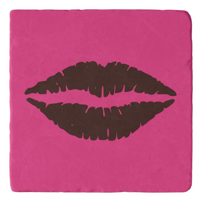 Chocolate Brown Lipstick Print Pink Stone Trivets (Front)