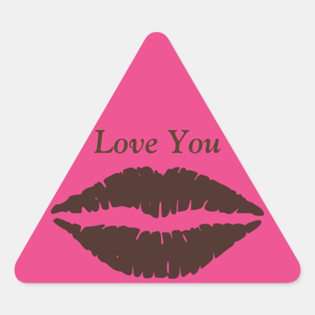 Chocolate Brown Lipstick Print Pink Triangle Sticker (Front)
