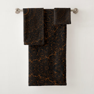 Chocolate Brown Mandala with Intricate Symmetry Bath Towel Set