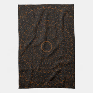 Chocolate Brown Mandala with Intricate Symmetry Kitchen Towel