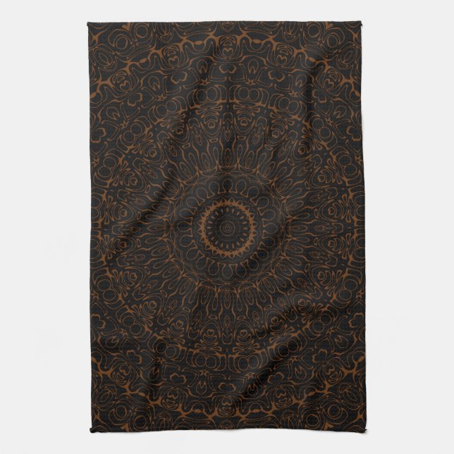 Chocolate Brown Mandala with Intricate Symmetry Kitchen Towel (Vertical)