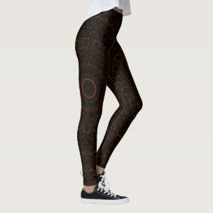 Chocolate Brown Mandala with Intricate Symmetry Leggings