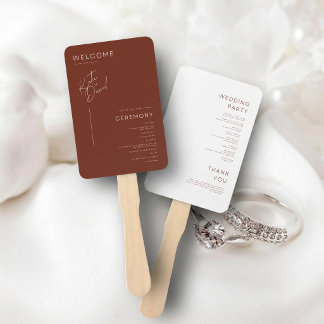 Chocolate Brown Minimalist Wedding Program Hand Fan
