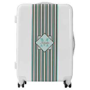 Chocolate Brown & Mint Green Stripes Monogram Luggage