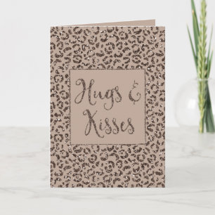 Chocolate Brown Mocha Cream Leopard Glitter Kisses Card