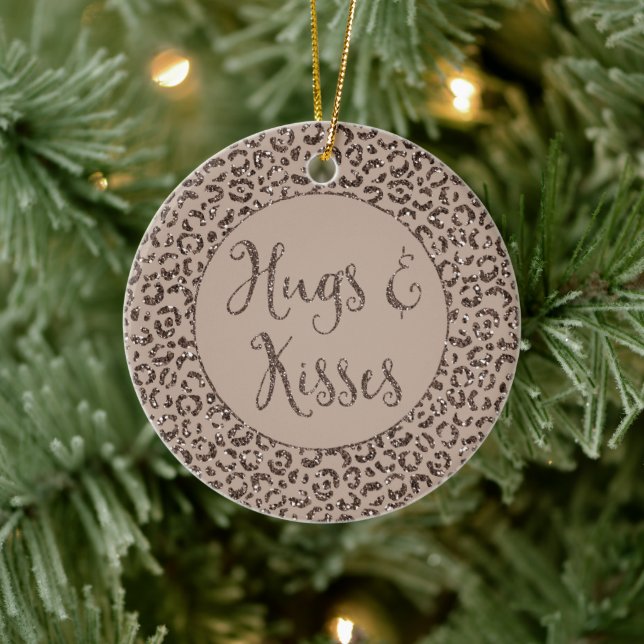 Chocolate Brown Mocha Cream Leopard Glitter Kisses Ceramic Ornament (Tree)