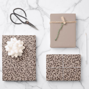 Chocolate Brown Mocha Cream Leopard Glitter Wrapping Paper Sheets