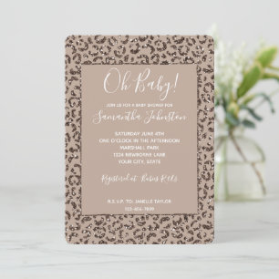 Chocolate Brown Mocha Cream Leopard Print Glitter Invitation