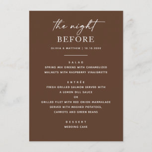 Chocolate Brown Modern Script Rehearsal Dinner Menu