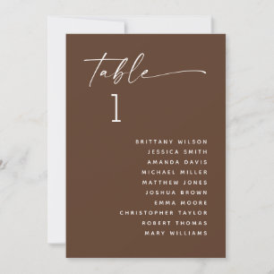 Chocolate Brown Modern Wedding Table Seating Chart Invitation