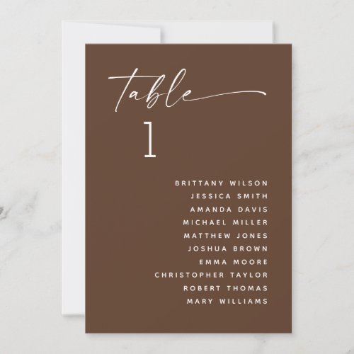 Chocolate Brown Modern Wedding Table Seating Chart Invitation