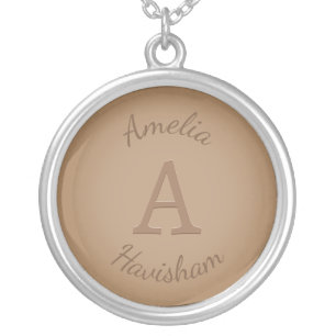 Chocolate Brown Monogram & Name Personalized Silver Plated Necklace