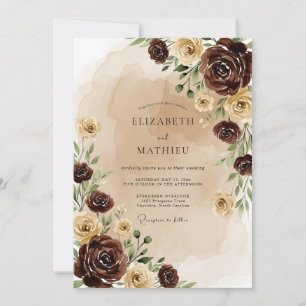 Chocolate Brown Moody Autumnal Wedding Invitation