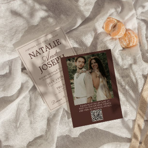 Chocolate Brown Old Money Photo QR Code Wedding Invitation