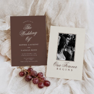 Chocolate Brown Old Money Photo Wedding Invitation