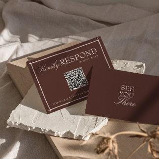 Chocolate Brown Old Money Retro  QR Code Wedding RSVP Card