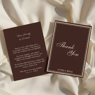 Chocolate Brown Old Money Wedding Thank You Card