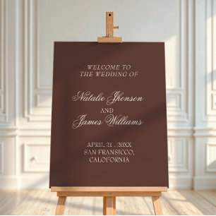 Chocolate Brown Old Money Wedding Welcome Sign