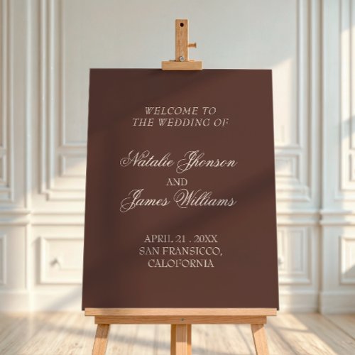 Chocolate Brown Old Money Wedding Welcome Sign