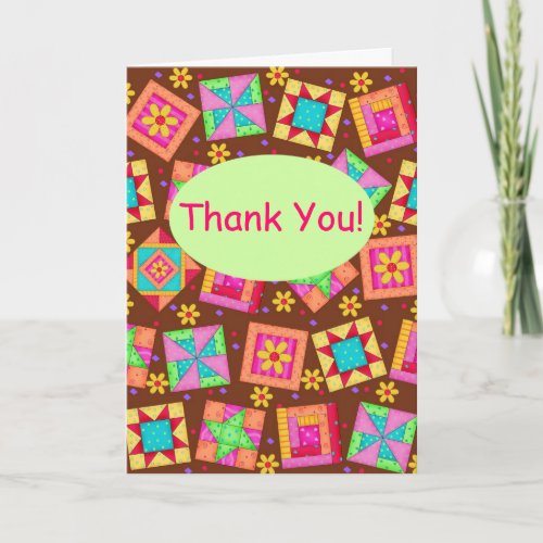 Chocolate Brown Patchwork Quilt Art Thank You