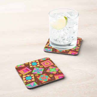 Chocolate Brown Patchwork Quilt Block Art Beverage Coaster