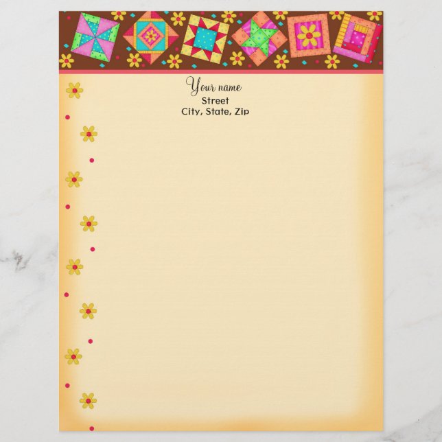 Chocolate Brown Patchwork Quilt Blocks Art Letterhead (Front)