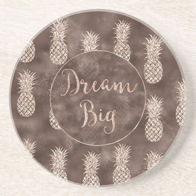 Chocolate Brown Peach Glitter Pineapples Dream   Coaster (Front)