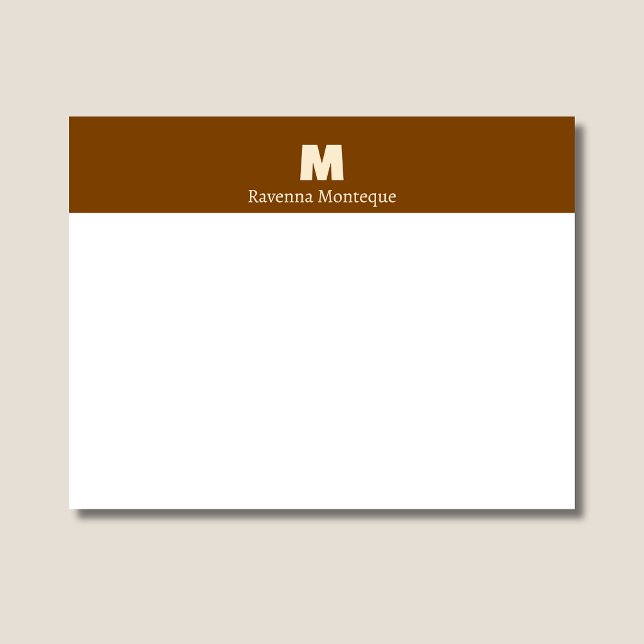 Chocolate Brown Personalized Name Letter Monogram  Note Card (Creator Uploaded)