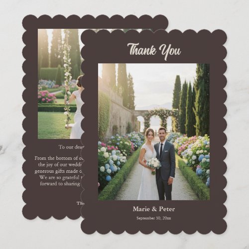 Chocolate Brown Photo Wedding Thank You Card