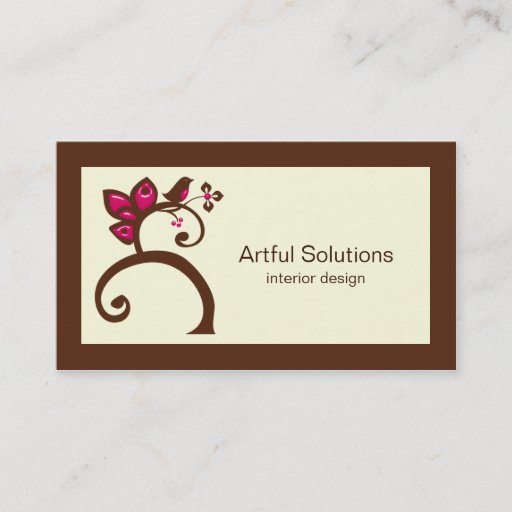 Customizable Chocolate Brown Pink Flowers Bird Business Card