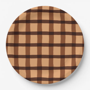 Chocolate Brown Plaid Paper Plates