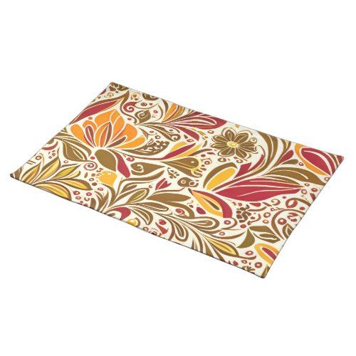 Chocolate Brown Red Abstract Floral Leave Pattern  Cloth Placemat