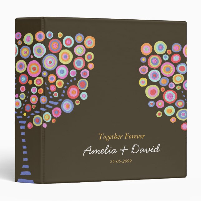 Chocolate Brown Retro Circle Tree Wedding Album Binder (Front/Spine)