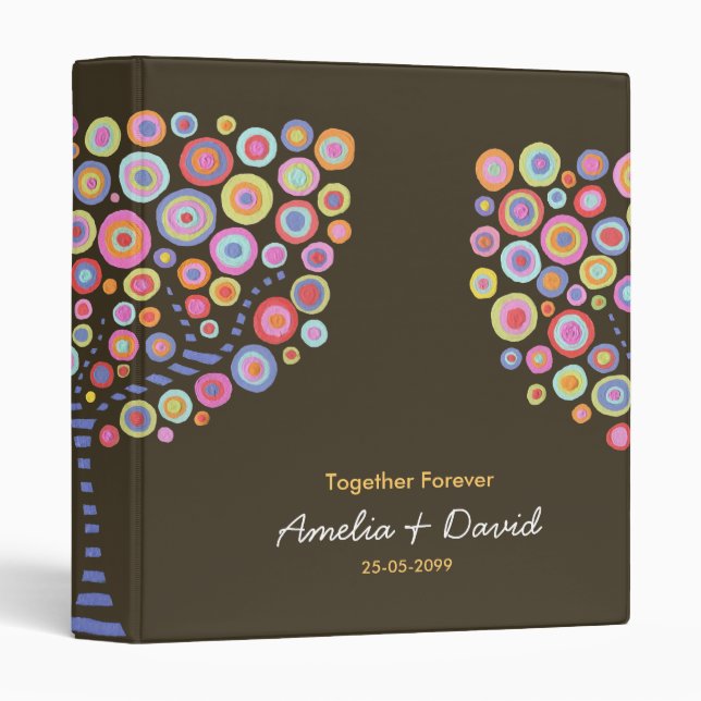 Chocolate Brown Retro Circle Tree Wedding Album Binder (Front/Spine)