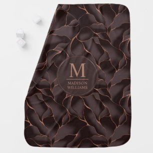 Chocolate Brown & Rose Gold Abstract Wave Pattern Baby Blanket