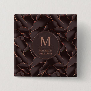 Chocolate Brown & Rose Gold Abstract Wave Pattern Button