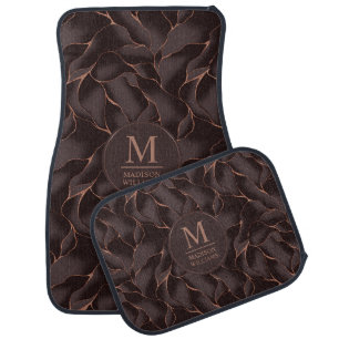 Chocolate Brown & Rose Gold Abstract Wave Pattern Car Floor Mat