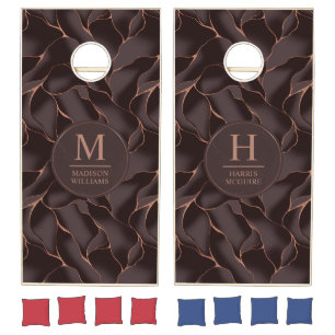 Chocolate Brown & Rose Gold Abstract Wave Pattern Cornhole Set