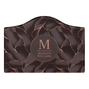 Chocolate Brown & Rose Gold Abstract Wave Pattern Door Sign